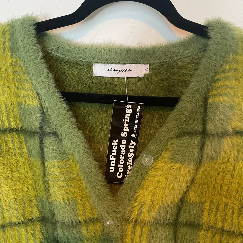 Moss green Fauxhair button down cardigan - Picture 3 of 8